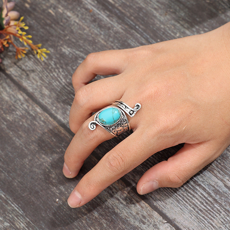 Wholesale Vintage style open-faced turquoise alloy ring